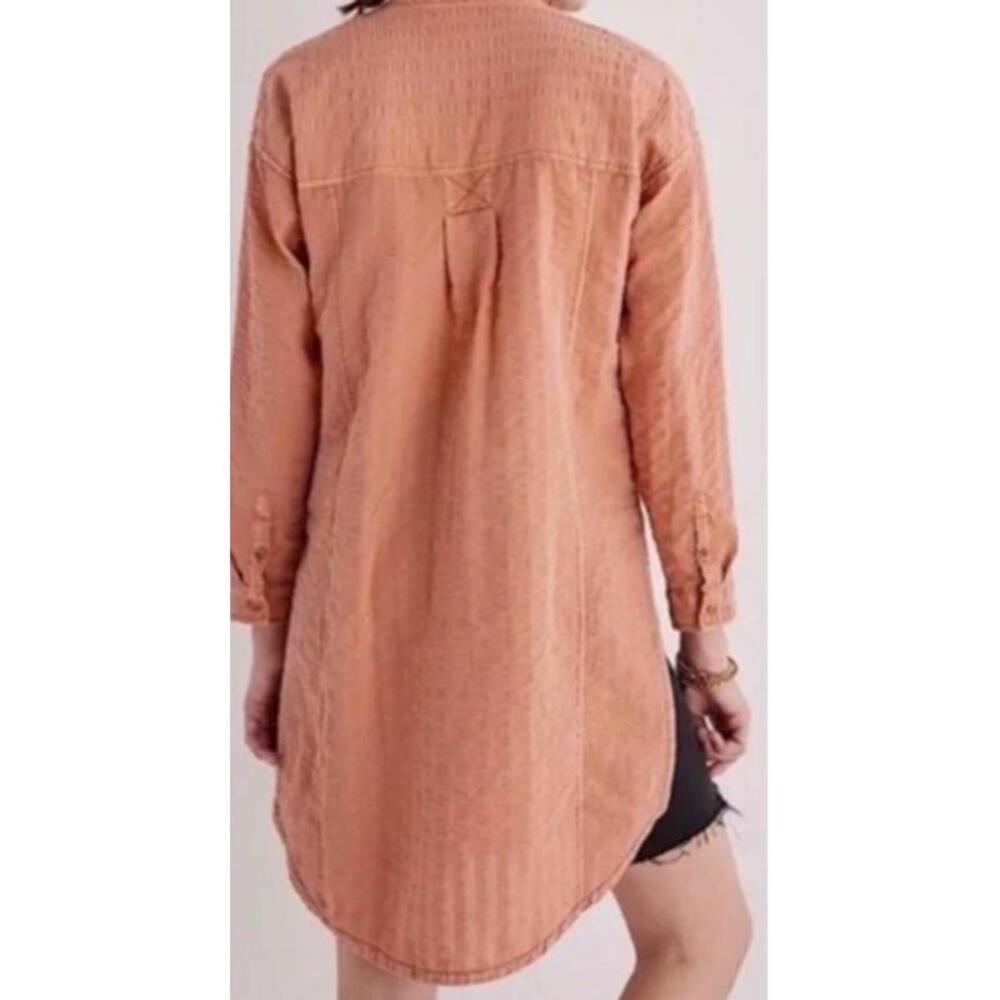Anthropologie Pilcro Tunic Top Seersucker Button Down Kurti Dark Orange‎ Boho S - Picture 2 of 15